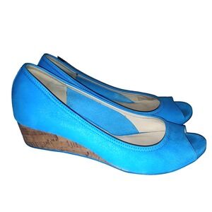 COLE HAAN NIKEAIR "Tali" Peep-Toe Cork Wedge Shoes Women's 8.5 Leather